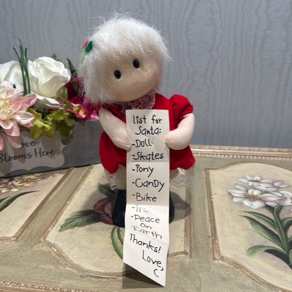 Vintage Cuddle Kidz Animated Musical Christmas Doll Santa List Wind Up
